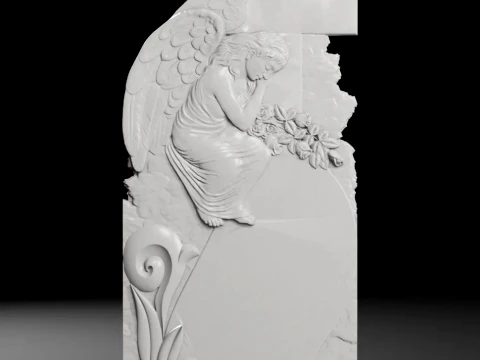Cross with Angel on Top and Scroll - Tombstone STL for CNC 3D Print Model