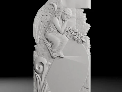 Cross with Angel on Top and Scroll - Tombstone STL for CNC 3D Print Model