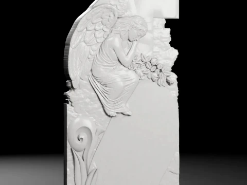 Cross with Angel on Top and Scroll - Tombstone STL for CNC 3D Print Model