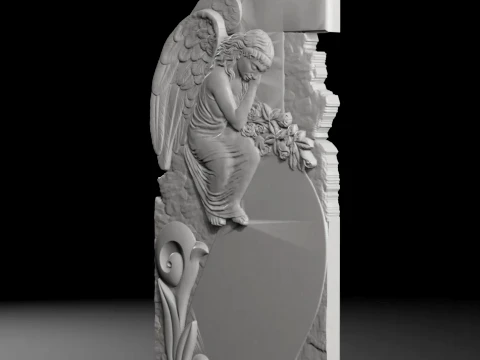 Cross with Angel on Top and Scroll - Tombstone STL for CNC 3D Print Model