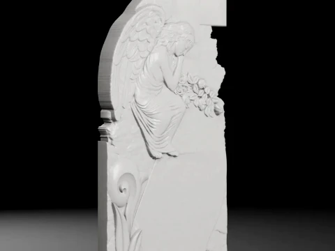 Cross with Angel on Top and Scroll - Tombstone STL for CNC 3D Print Model