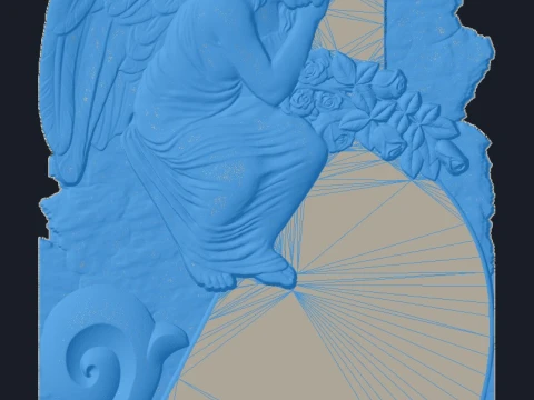 Cross with Angel on Top and Scroll - Tombstone STL for CNC 3D Print Model