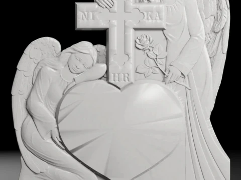 Two Angels and Heart - Tombstone STL for CNC 1200x1400mm Modelo de impresión 3D
