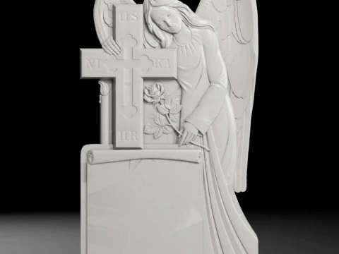 Cross with Scroll Angel and Candle - Tombstone STL for CNC 3D Print Model