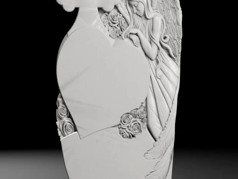 Angel with Roses and Trefoil Cross - Tombstone STL for CNC 3D Print Model
