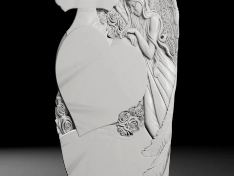 Angel with Roses and Byzantine Cross - Tombstone STL for CNC 3D Print Model