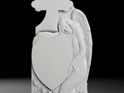 Trefoil Cross with Angel and Heart - Tombstone STL for CNC 3D Print Model