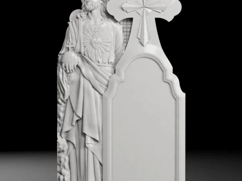 Headstone with Jesus and Angel - Tombstone STL for CNC 3D Print Model