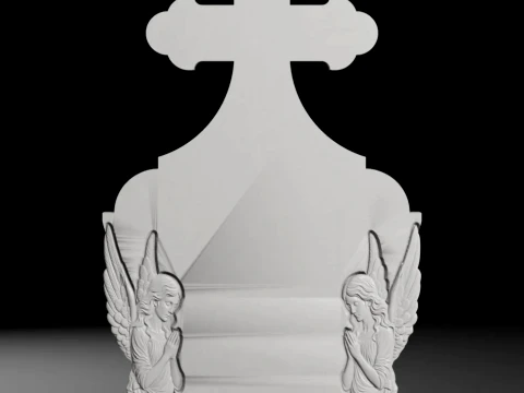 Cross with Angel in Panel - Tombstone STL for CNC 800x1400mm 3D Print Model