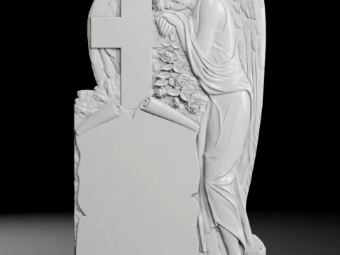 Straight Cross with Angel and Scroll - Tombstone STL for CNC 3D Print Model