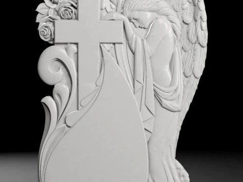 Cross with Angel Teardrop and Roses - Tombstone STL for CNC 3Dプリントモデル