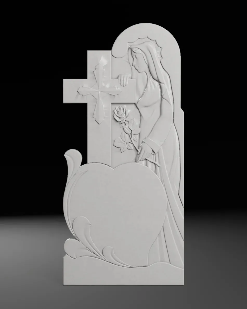 Madonna with Small Heart - Tombstone STL for CNC 600x1300mm 3D Print Model .c4d .max .obj .3ds .fbx .stl .blend 