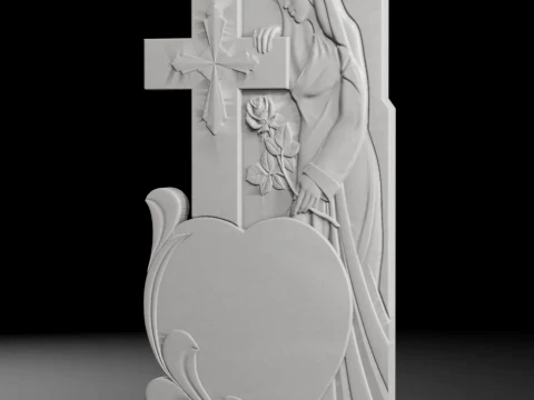 Madonna with Small Heart - Tombstone STL for CNC 600x1300mm 3D Print Model