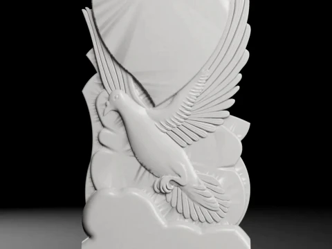 Cross with Heart and Dove - Tombstone STL for CNC 600x1250mm 3D Print Model