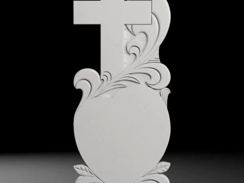 Straight Cross with Heart and Rays Tombstone STL 450x1200x60mm 3D Baskı Modeli