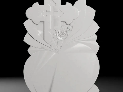 Cross with Rose and Rays - Tombstone STL for CNC 700x1200mm 3D 프린트 모델
