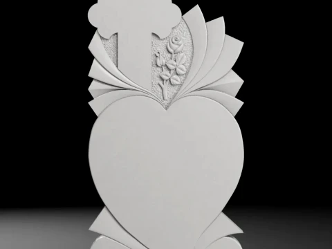 Cross with Rays and Heart - Tombstone STL for CNC 550x1250mm Modèles 3D en vedette