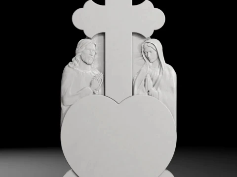 Cross with Virgin Mary and Jesus - Tombstone STL for CNC 3D Print Model