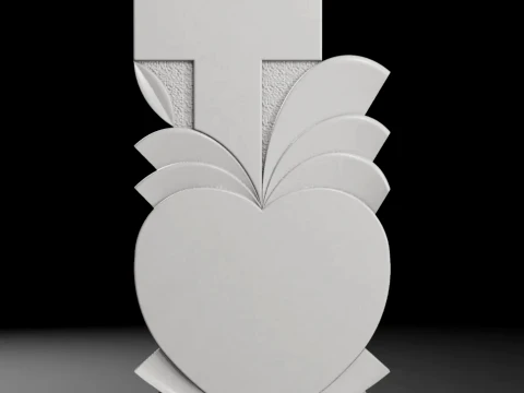 Cross with Heart and Rays - Tombstone STL for CNC 600x1300mm 3D Print Model