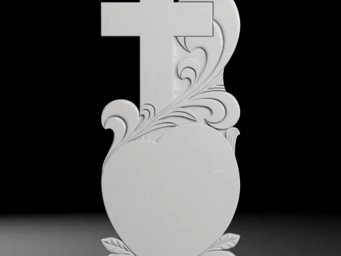Straight Cross with Heart and Rays Tombstone STL 500x1300x60mm 3D Print Model