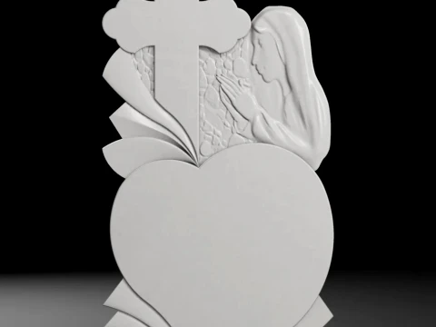 Cross with Heart and Virgin Mary Tombstone STL 700x1400x60mm 3D Print Model