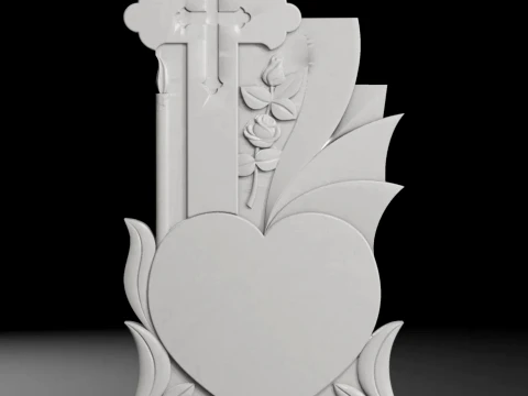 Cross with Candle and Heart - Tombstone STL for CNC 600x1200mm 3D Print Model