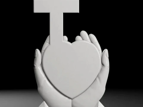 Cross with Hands and Heart - Tombstone STL for CNC 700x1400mm 3D Print Model