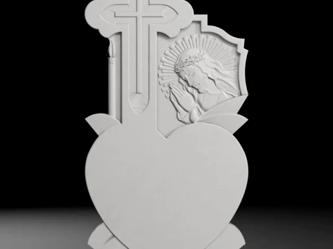 Cross with Heart and Jesus - Tombstone STL for CNC 600x1300mm 3D Print Model