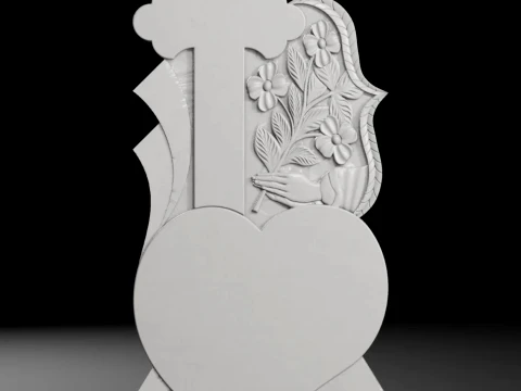 Cross with Leaves and Hands - Tombstone STL for CNC 600x1300mm 3D Print Model