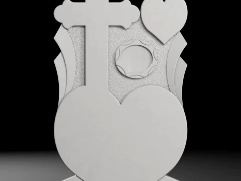 Cross with Hearts and Photo Frame - Tombstone STL for CNC 3D Print Model