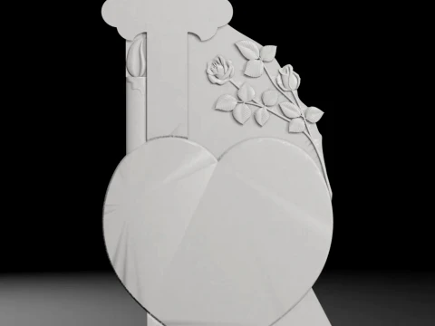 Semi-Trefoil Cross with Roses and Candle - Tombstone STL for CNC 3D Print Model