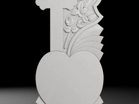 Cross with Rays and Heart - Tombstone STL for CNC 600x1300mm 3D Print Model