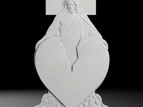 Straight Cross with Heart and Jesus Tombstone STL 600x1200x80mm 3D Print Model