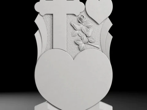 Cross with Hearts and Roses - Tombstone STL for CNC 600x1200mm 3D Print Model