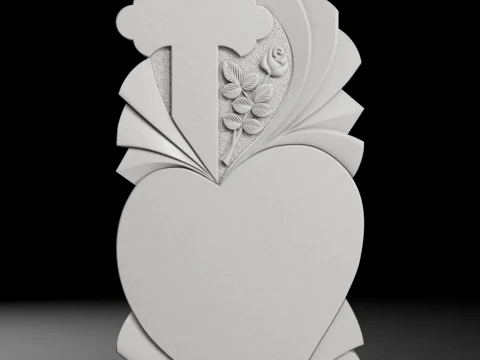 Cross with Heart Rose and Rays - Tombstone STL for CNC 3D Print Model