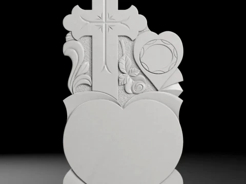 Cross with Hearts and Rays - Tombstone STL for CNC 600x1300mm 3D Print Model