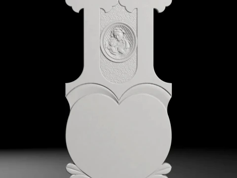 Two Crosses with Heart and Medallion - Tombstone STL for CNC 3D Print Model