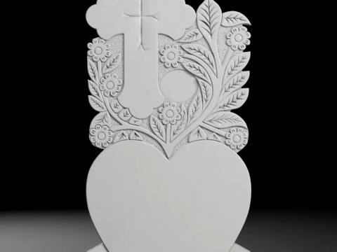 Cross with Heart and Leaves - Tombstone STL for CNC 600x1300mm Modelo de impresión 3D