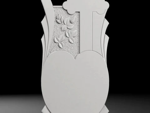 Cross with Heart and Rose - Tombstone STL for CNC 600x1400mm 3D Print Model