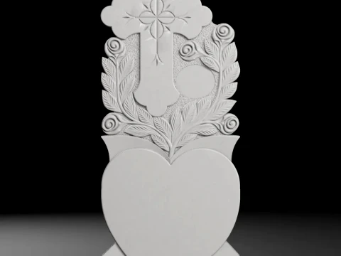 Cross with Heart and Flowers - Tombstone STL for CNC 500x1300mm 3D Print Model