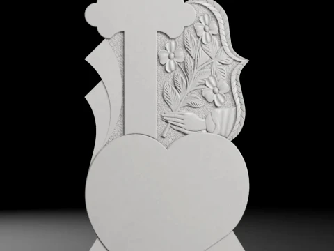 Cross with Leaves and Hands - Tombstone STL for CNC 650x1400mm 3D Print Model