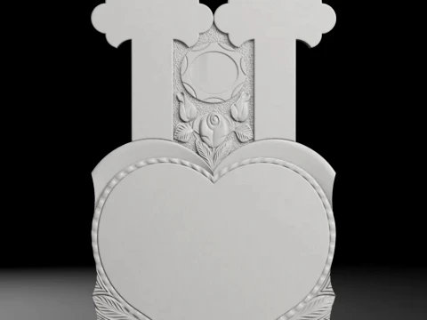 Double Memorial Cross with Heart - Tombstone STL for CNC 3D Print Model