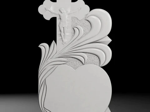 Cross with Heart Rays and Jesus - Tombstone STL for CNC 3D Print Model