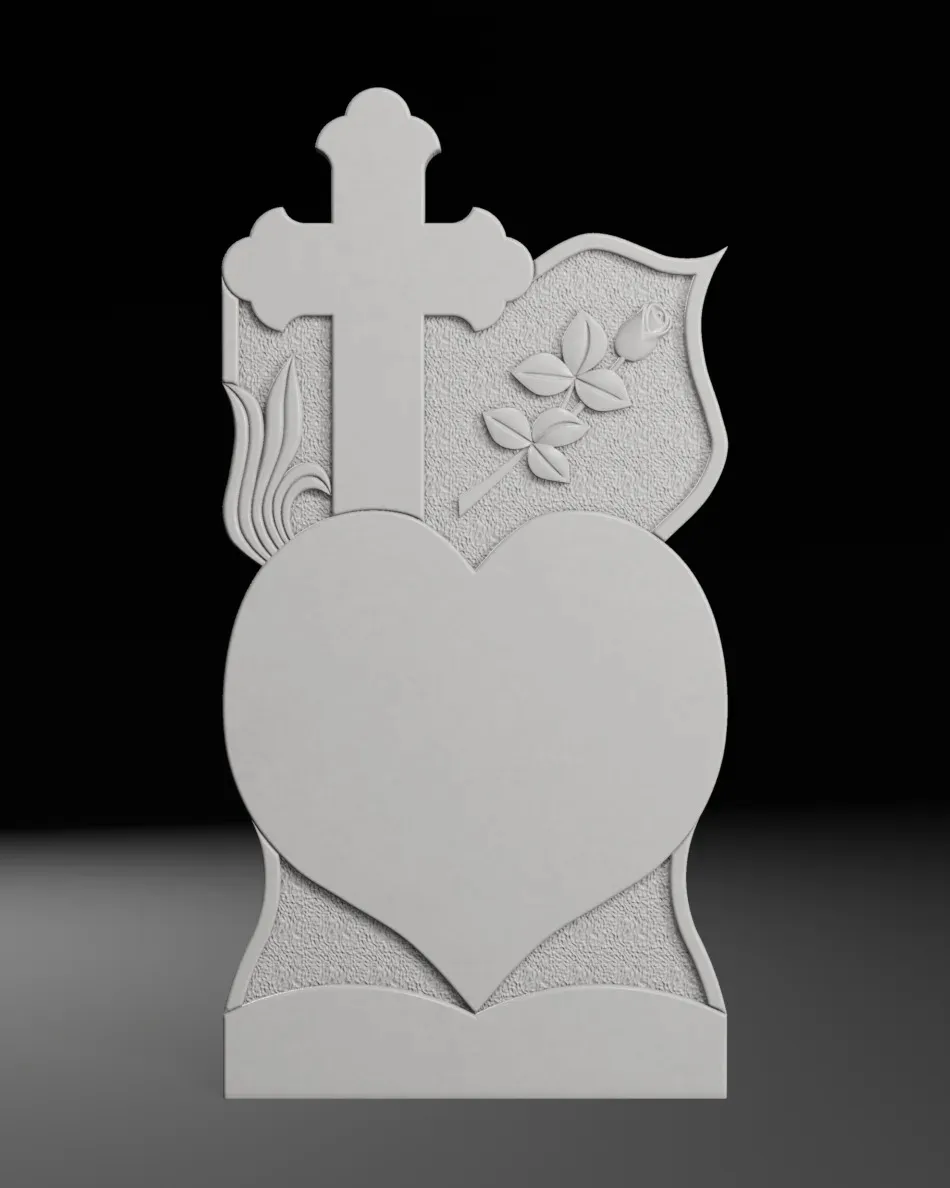 Cross with Heart and Rose - Tombstone STL for CNC 600x1200mm 3D Print Model .c4d .max .obj .3ds .fbx .stl .blend