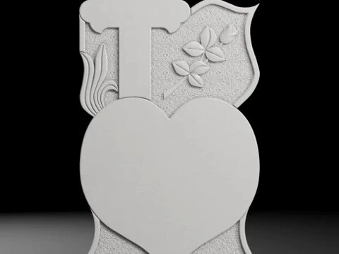 Cross with Heart and Rose - Tombstone STL for CNC 600x1200mm 3D Print Model