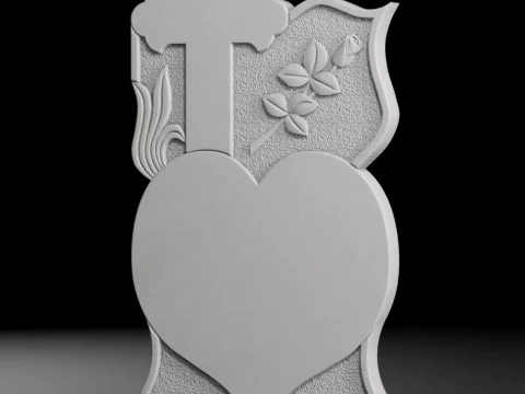Cross with Heart and Rose - Tombstone STL for CNC 600x1200mm 3D Print Model