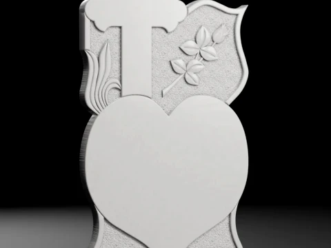 Cross with Heart and Rose - Tombstone STL for CNC 600x1200mm 3D Print Model