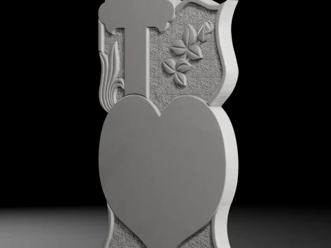 Cross with Heart and Rose - Tombstone STL for CNC 600x1200mm 3D Print Model