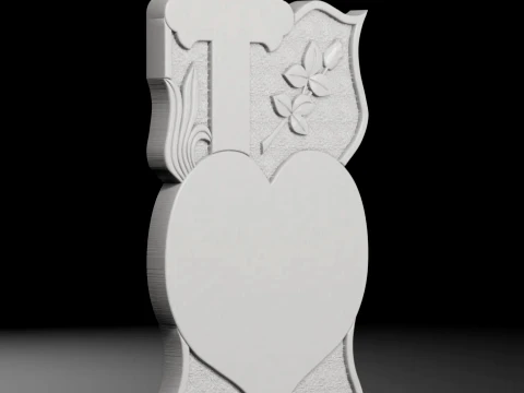 Cross with Heart and Rose - Tombstone STL for CNC 600x1200mm 3D Print Model