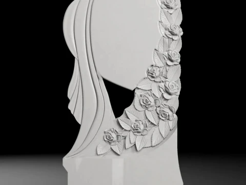 Cross with Heart and Roses - Tombstone STL for CNC 600x1300mm 3D Print Model